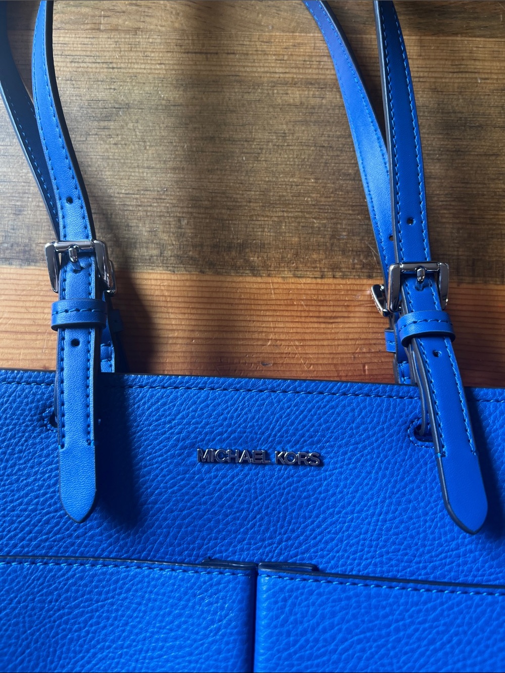 Michael Kors Galaxy Blue Pebbled Leather Tote Jet Set Medium - Picture 10 of 10